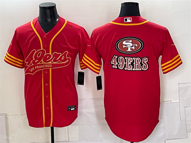 Men's Red Gold San Francisco 49ers Team Big Logo Cool Base Stitched Baseball Jersey